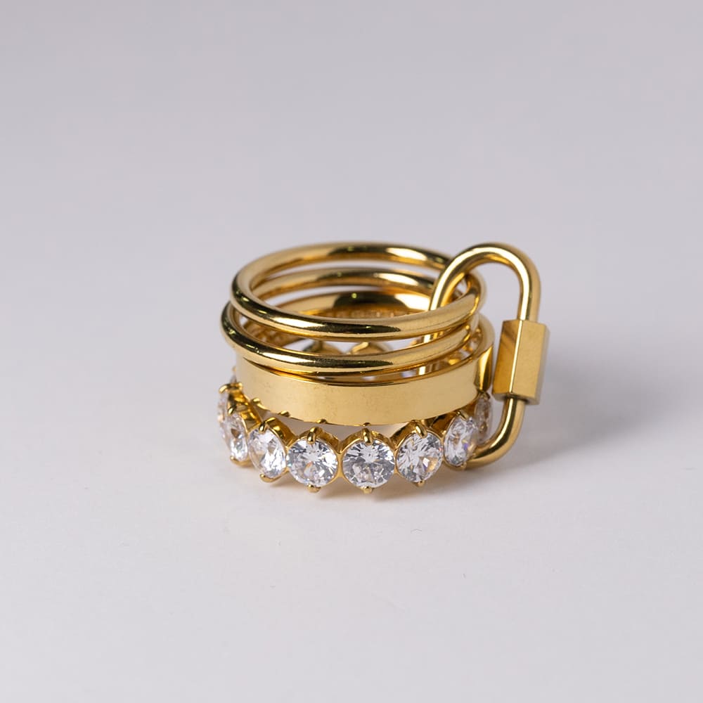 Multi-Layered Cubic Zirconia Button Ring in 18K Gold Plated Stainless Steel