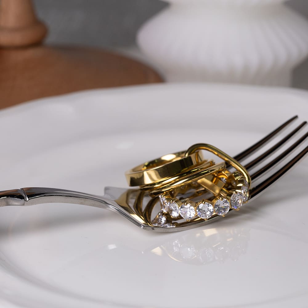 Multi-Layered Cubic Zirconia Button Ring in 18K Gold Plated Stainless Steel