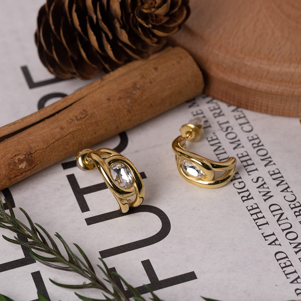 Cubic Zirconia Hoop Earrings Ear Cuff Set