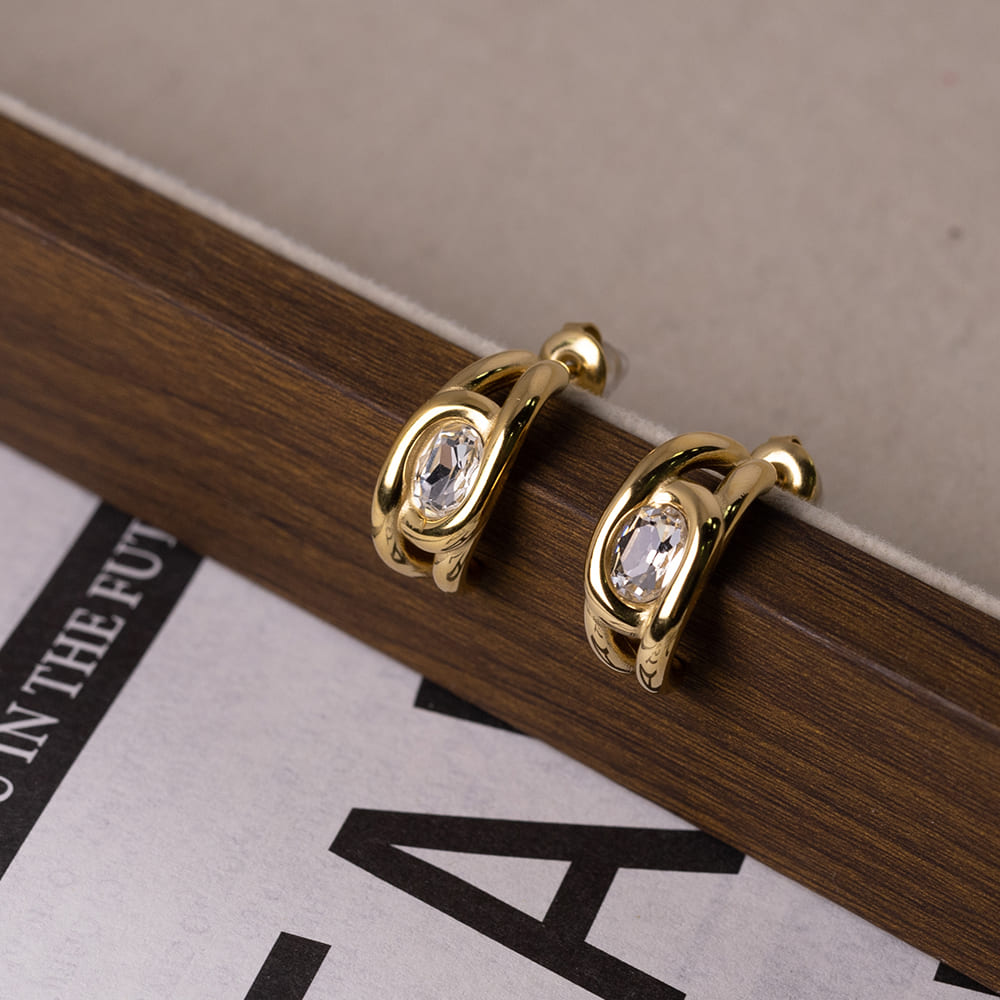 Cubic Zirconia Hoop Earrings Ear Cuff Set