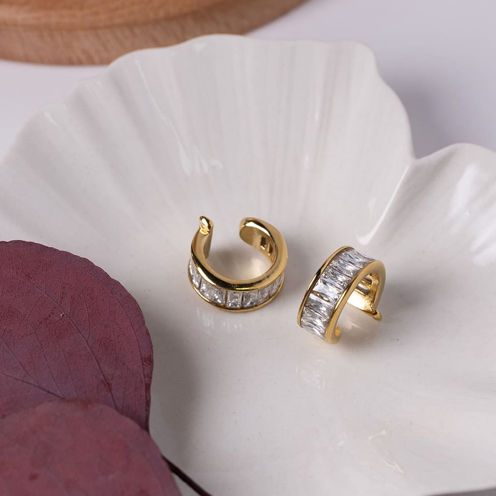 Cubic Zirconia Hoop Earrings Ear Cuff Set