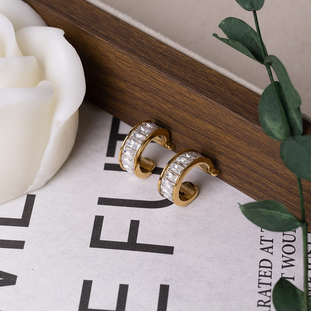 Cubic Zirconia Hoop Earrings Ear Cuff Set