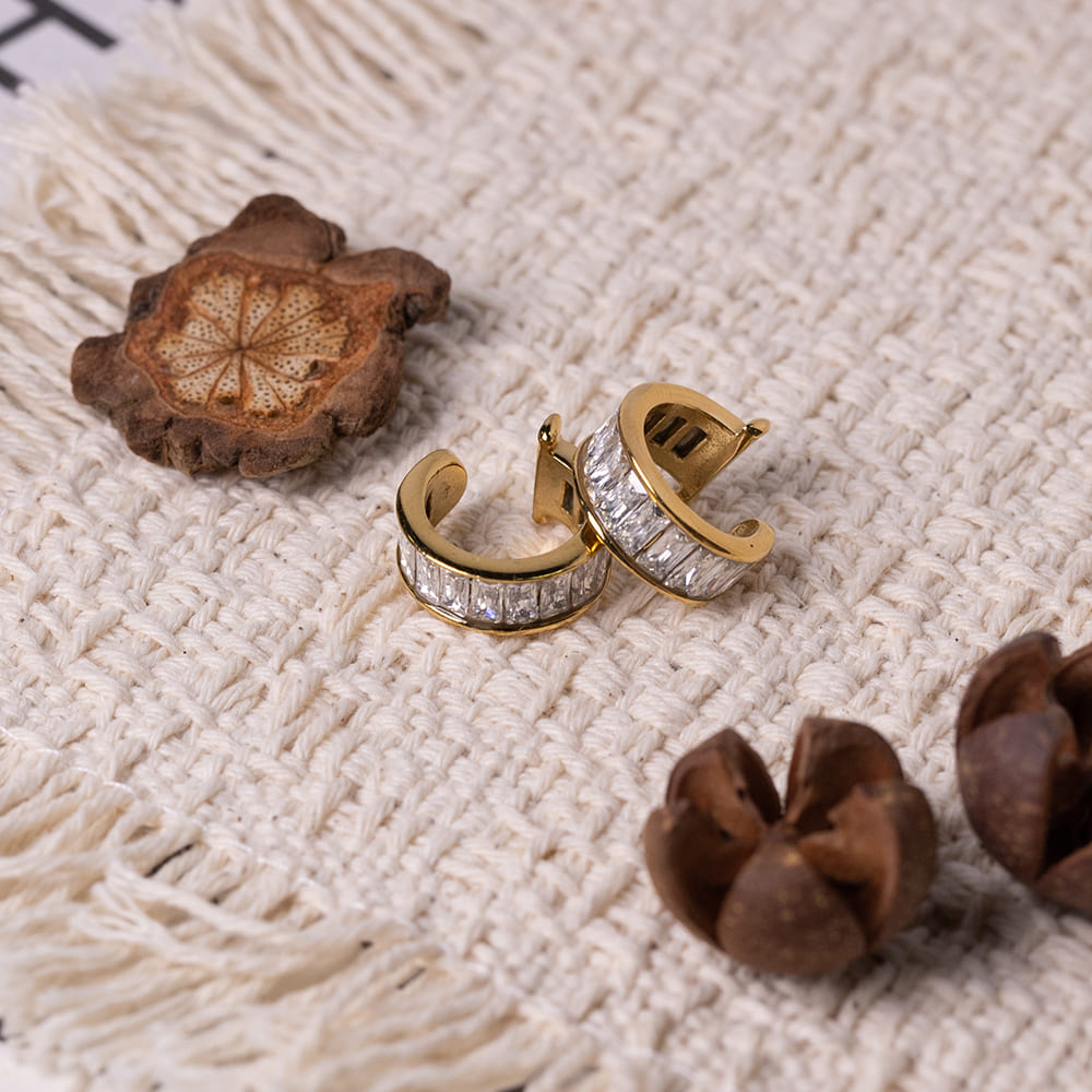 Cubic Zirconia Hoop Earrings Ear Cuff Set