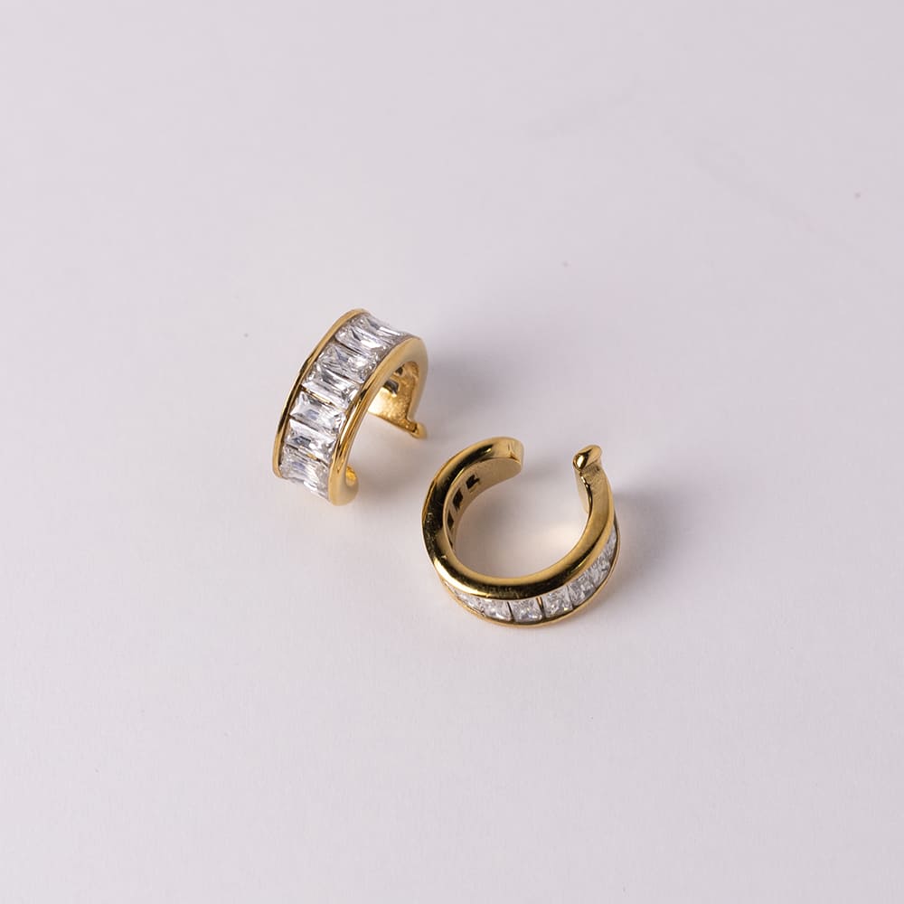 Cubic Zirconia Hoop Earrings Ear Cuff Set