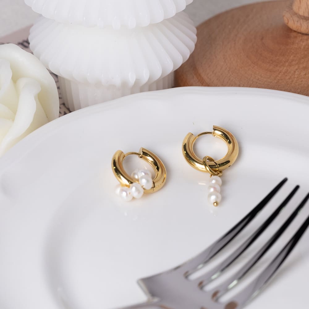 Freshwater Pearl Drop Hoop Earrings