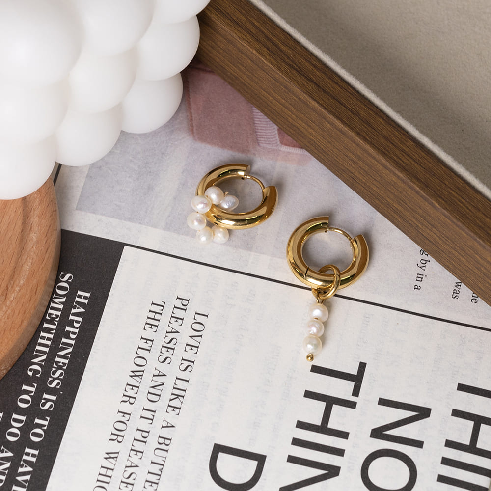 Freshwater Pearl Drop Hoop Earrings