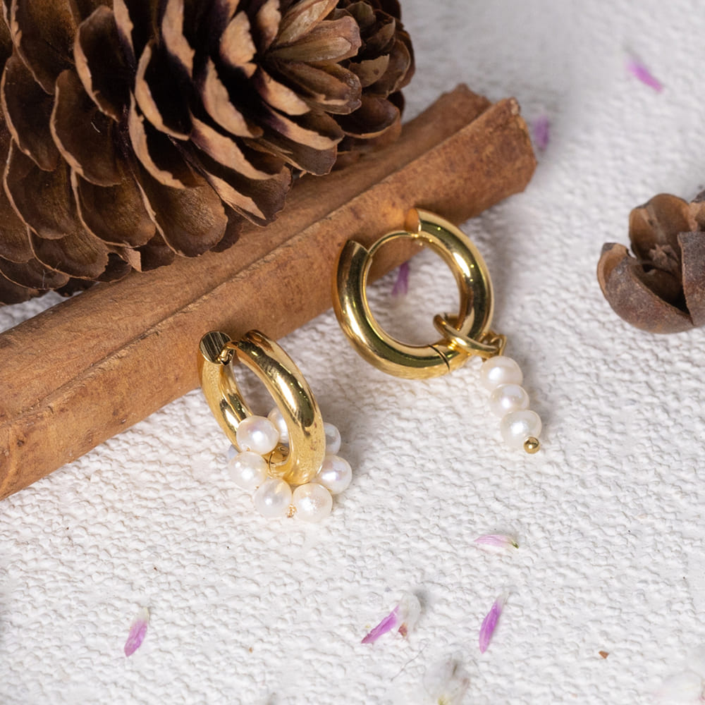 Freshwater Pearl Drop Hoop Earrings