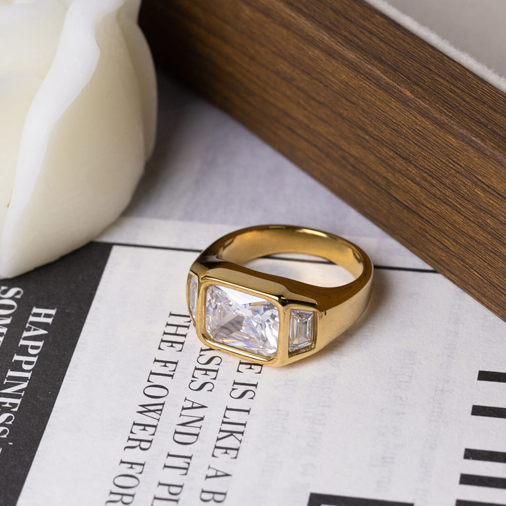 Shining Geometric Cubic Zirconia Ring