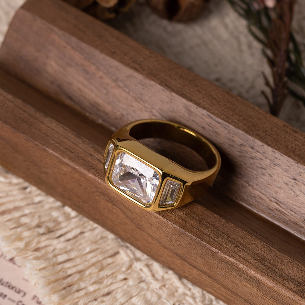Shining Geometric Cubic Zirconia Ring