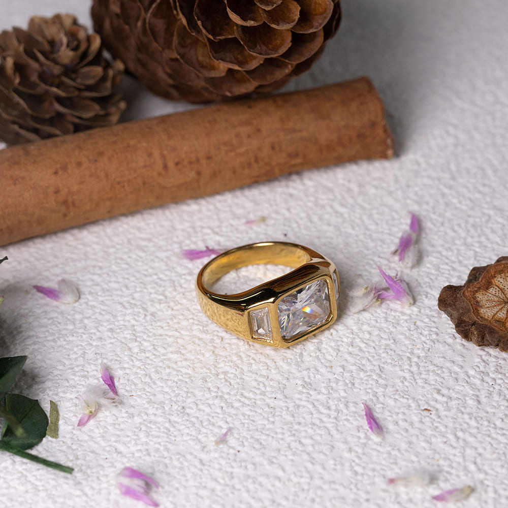 Shining Geometric Cubic Zirconia Ring