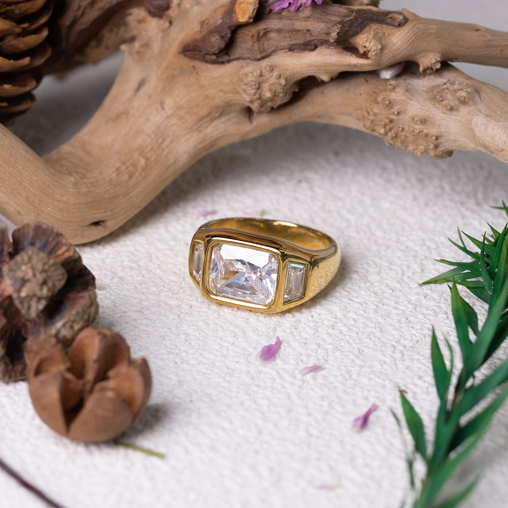 Shining Geometric Cubic Zirconia Ring