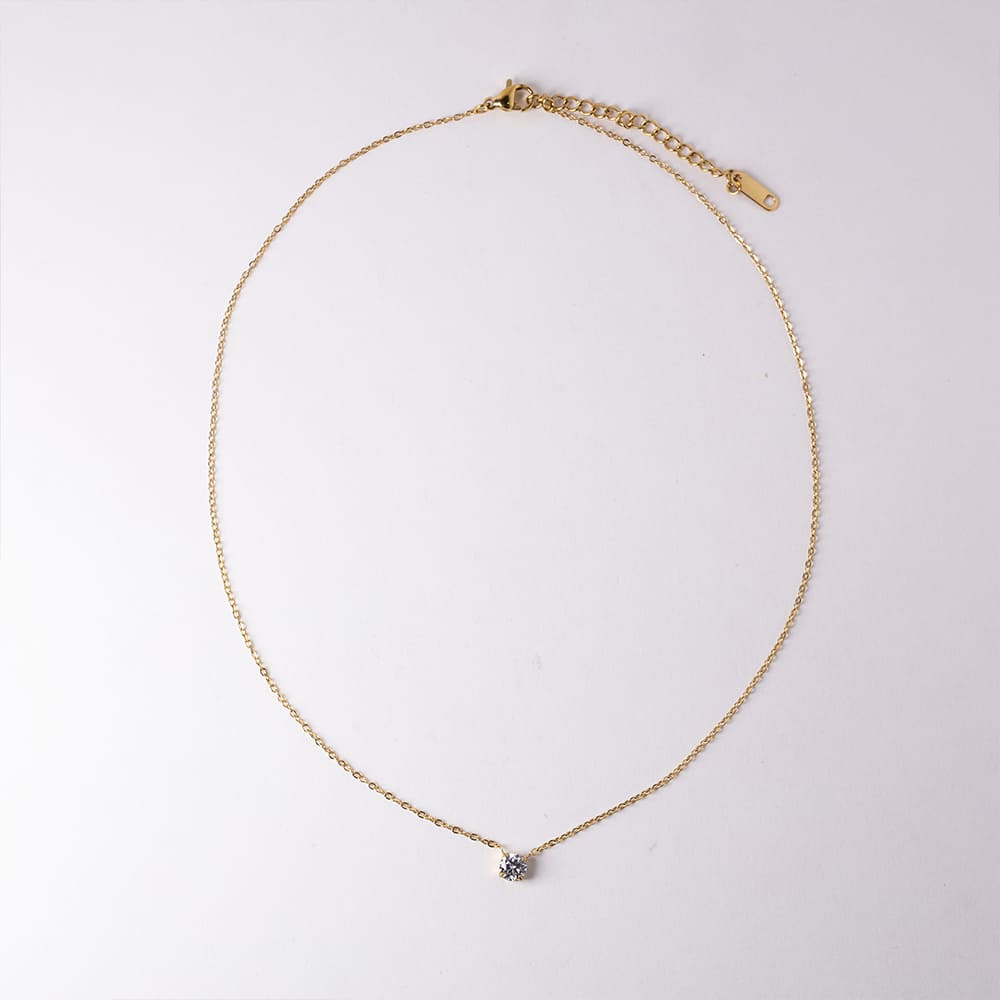 Waterproof Heart Zircon Necklace in 18K Gold Plated Stainless Steel