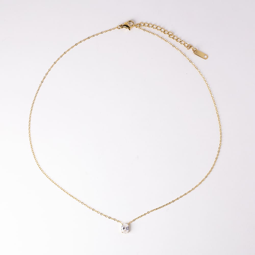 Waterproof Heart Zircon Necklace in 18K Gold Plated Stainless Steel