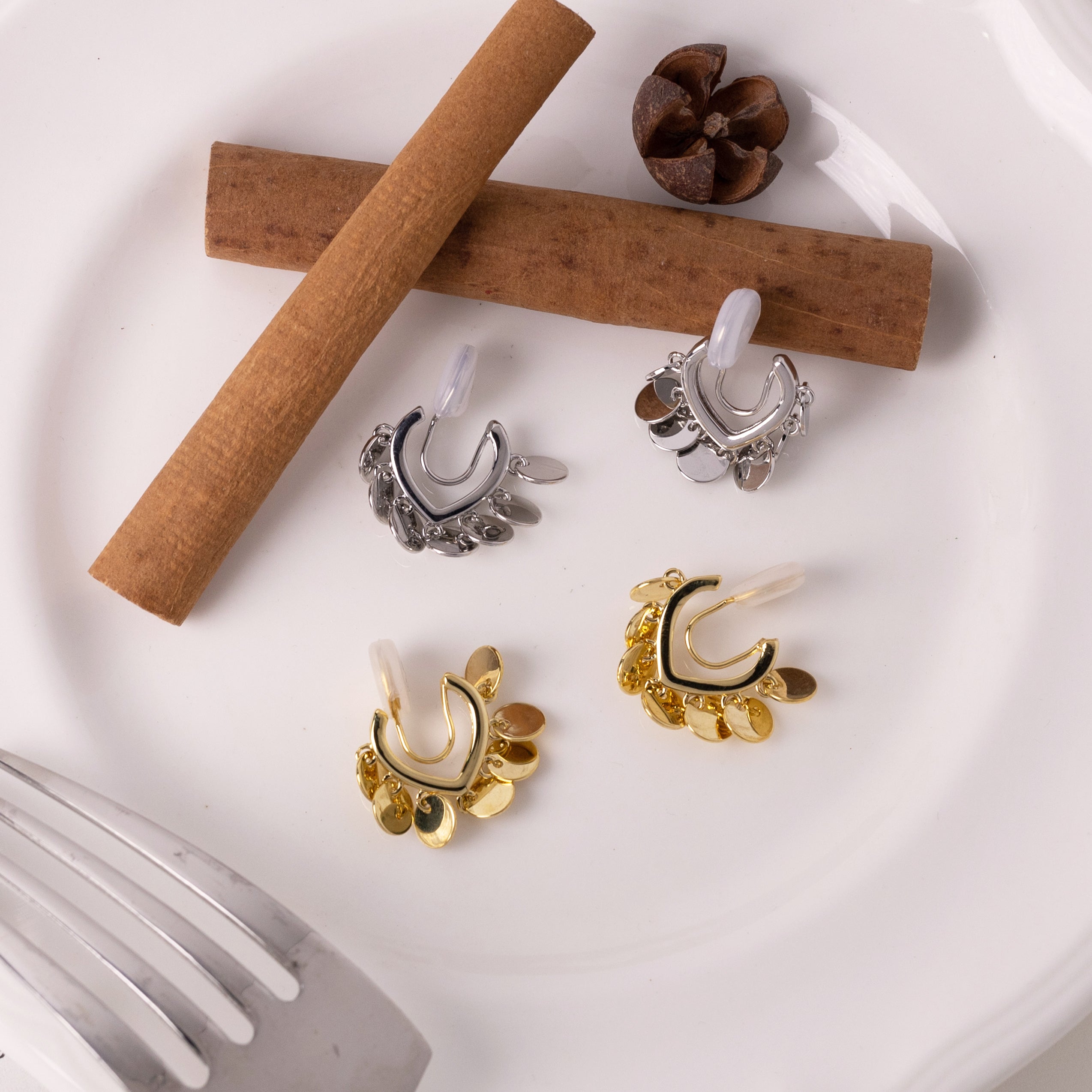 No-Piercing Disc Fringe Clip-On Earrings