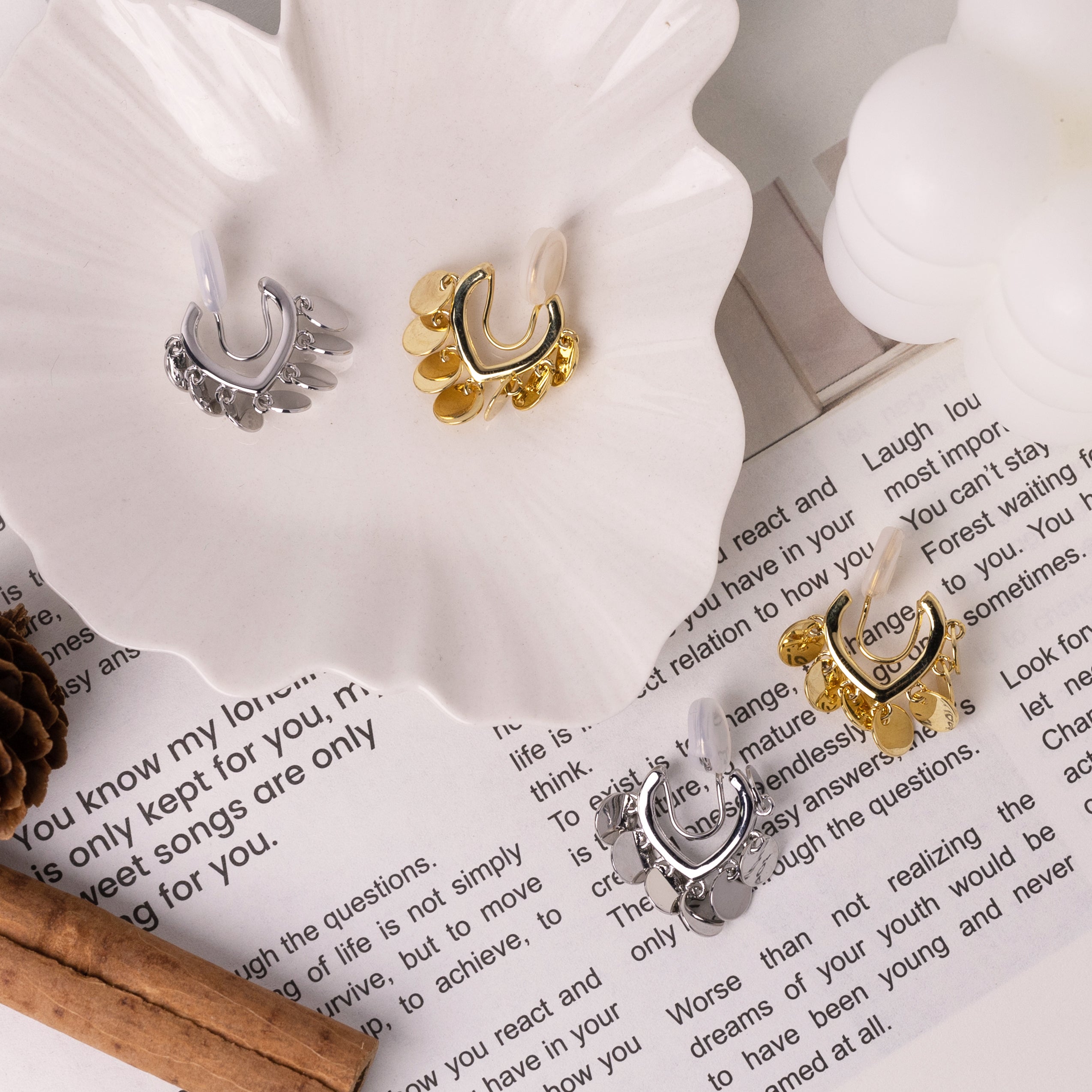 No-Piercing Disc Fringe Clip-On Earrings