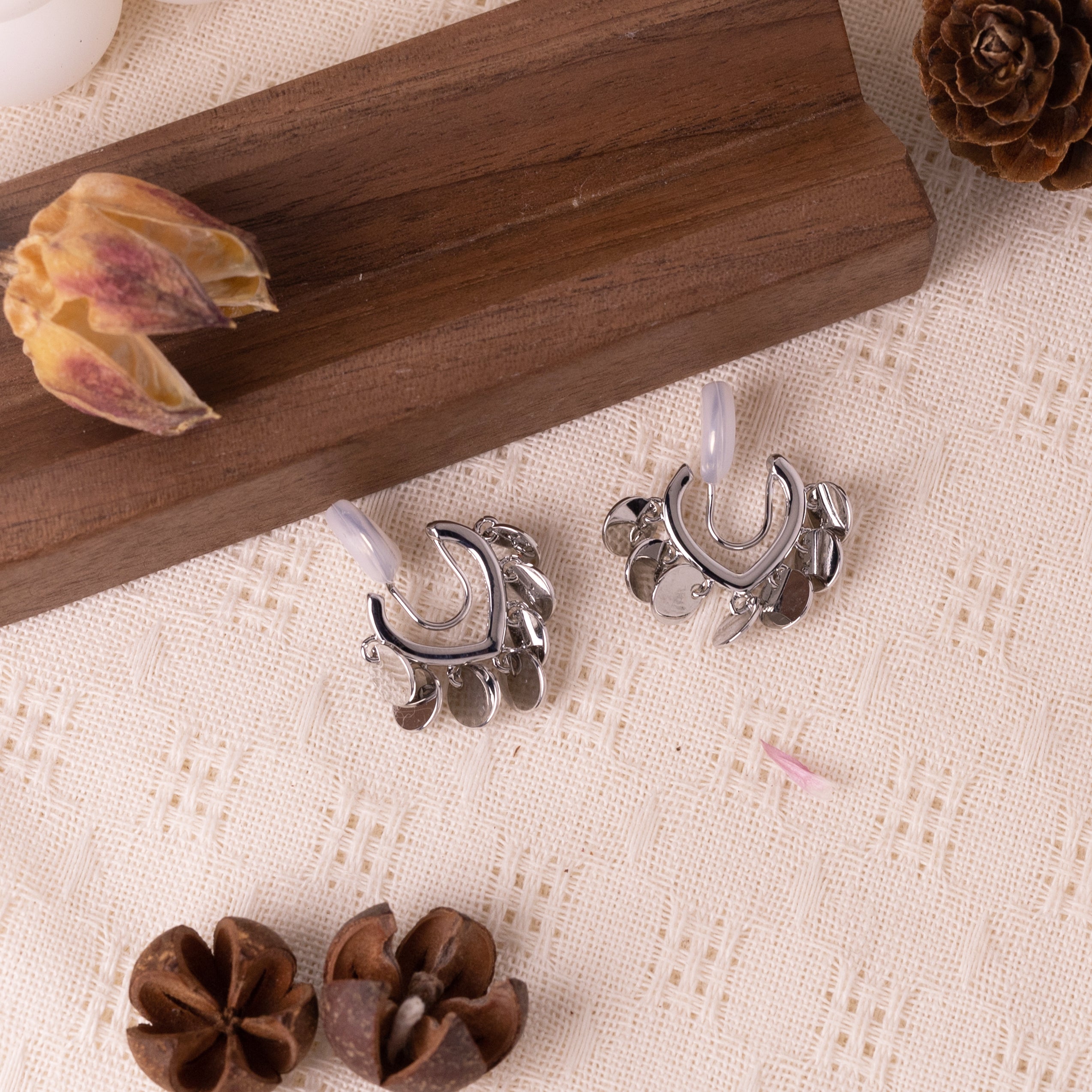No-Piercing Disc Fringe Clip-On Earrings
