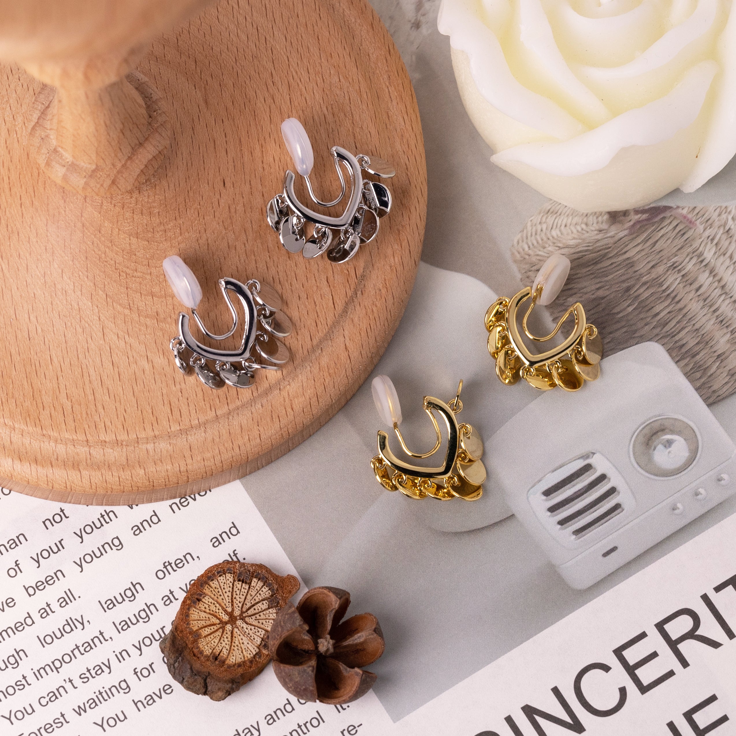 No-Piercing Disc Fringe Clip-On Earrings