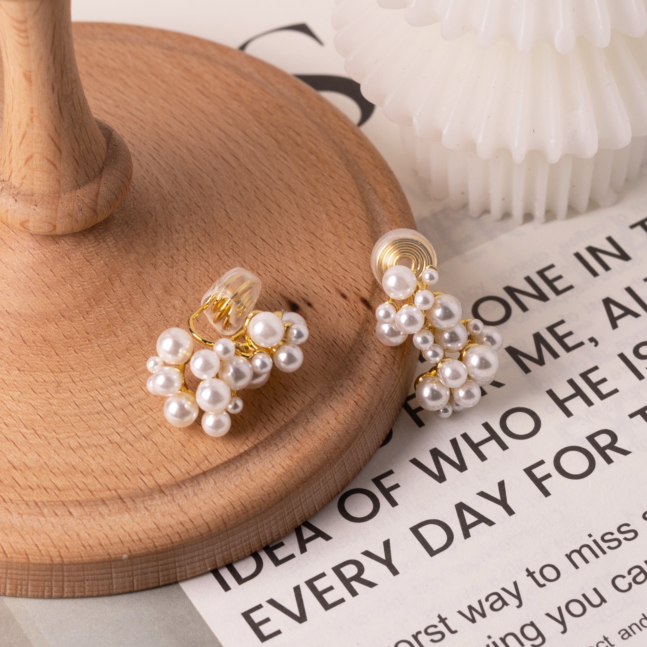 No-Piercing Pearl Cluster Clip-On Earrings – Lightweight Coil Design