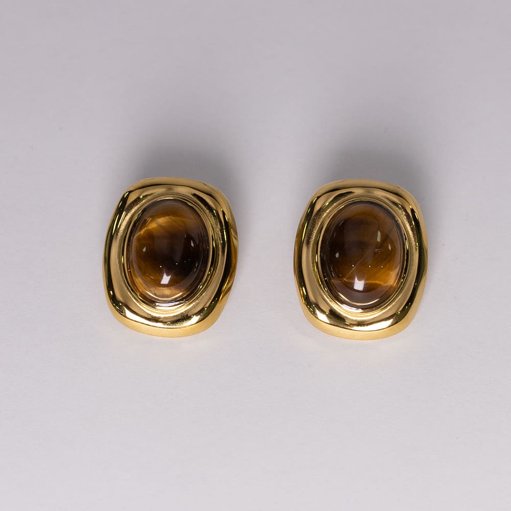 Oval Brown Stone Stud Earrings