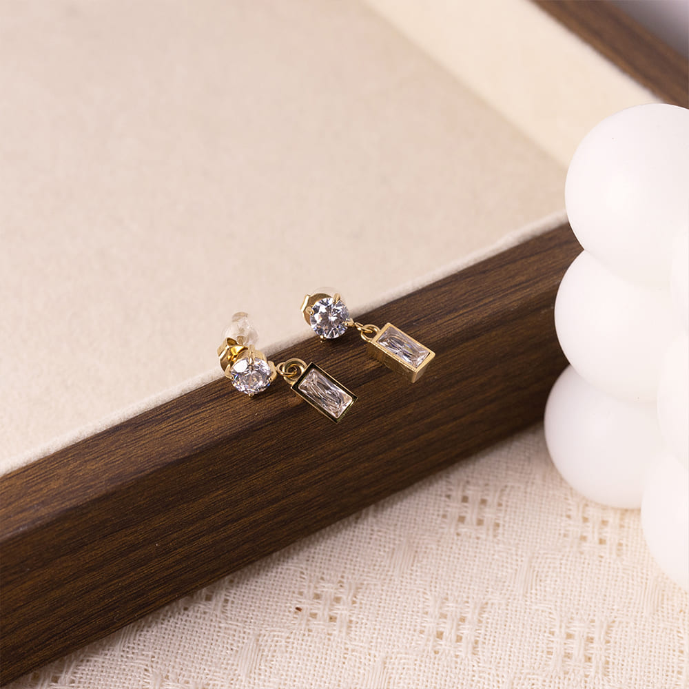 Elegant Cubic Zirconia Rectangle Earrings in 18K Gold Plated Stainless Steel