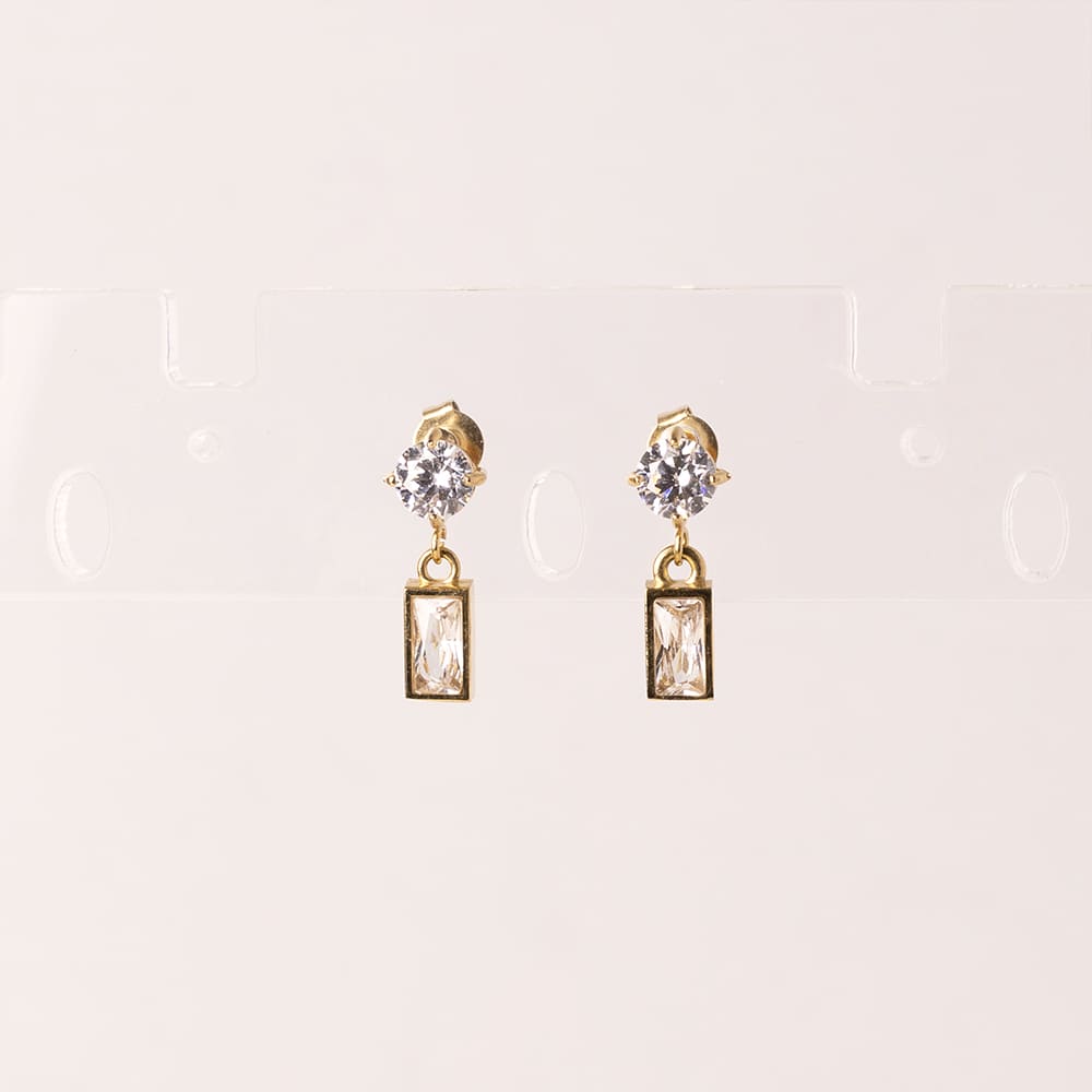 Elegant Cubic Zirconia Rectangle Earrings in 18K Gold Plated Stainless Steel