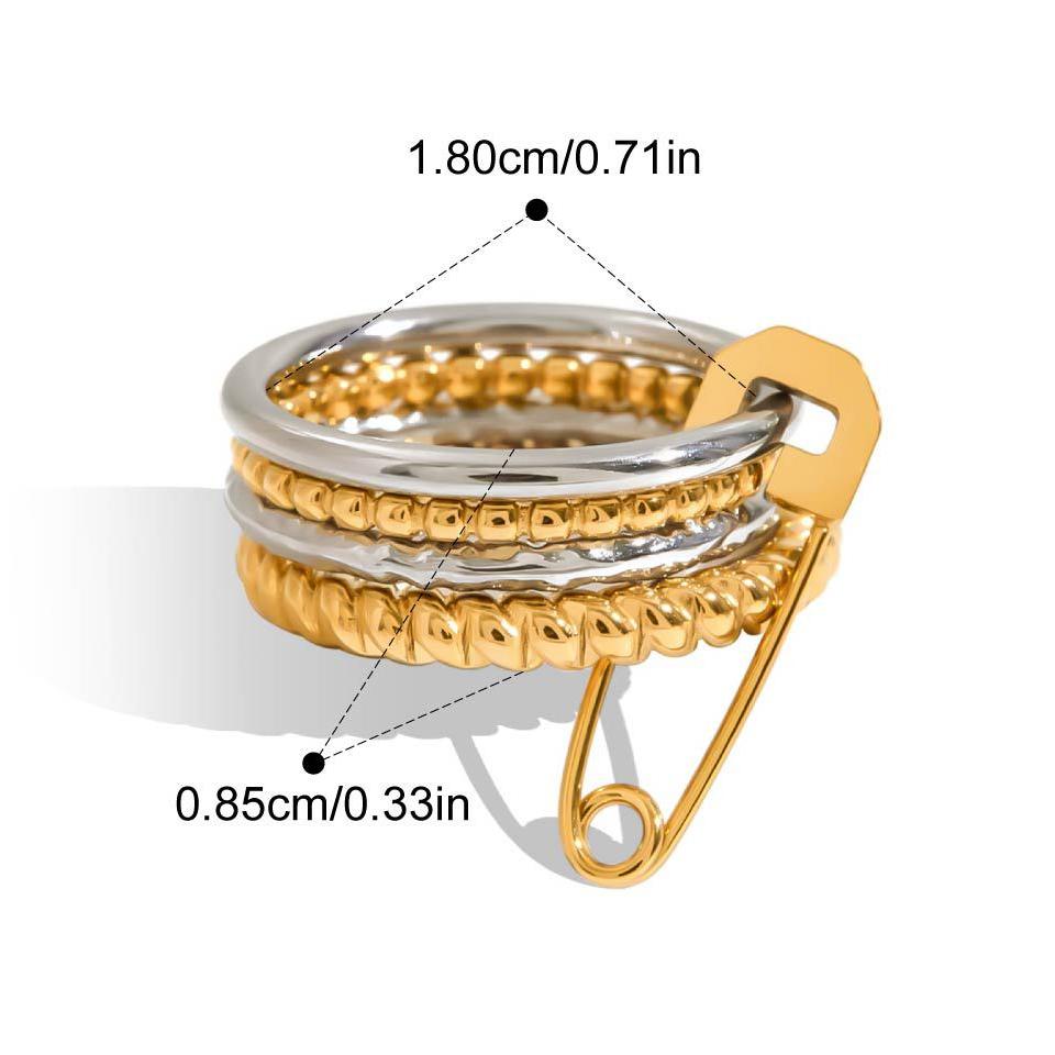 Two-Tone Stacked Band Stainless Steel Ring with Cubic Zirconia