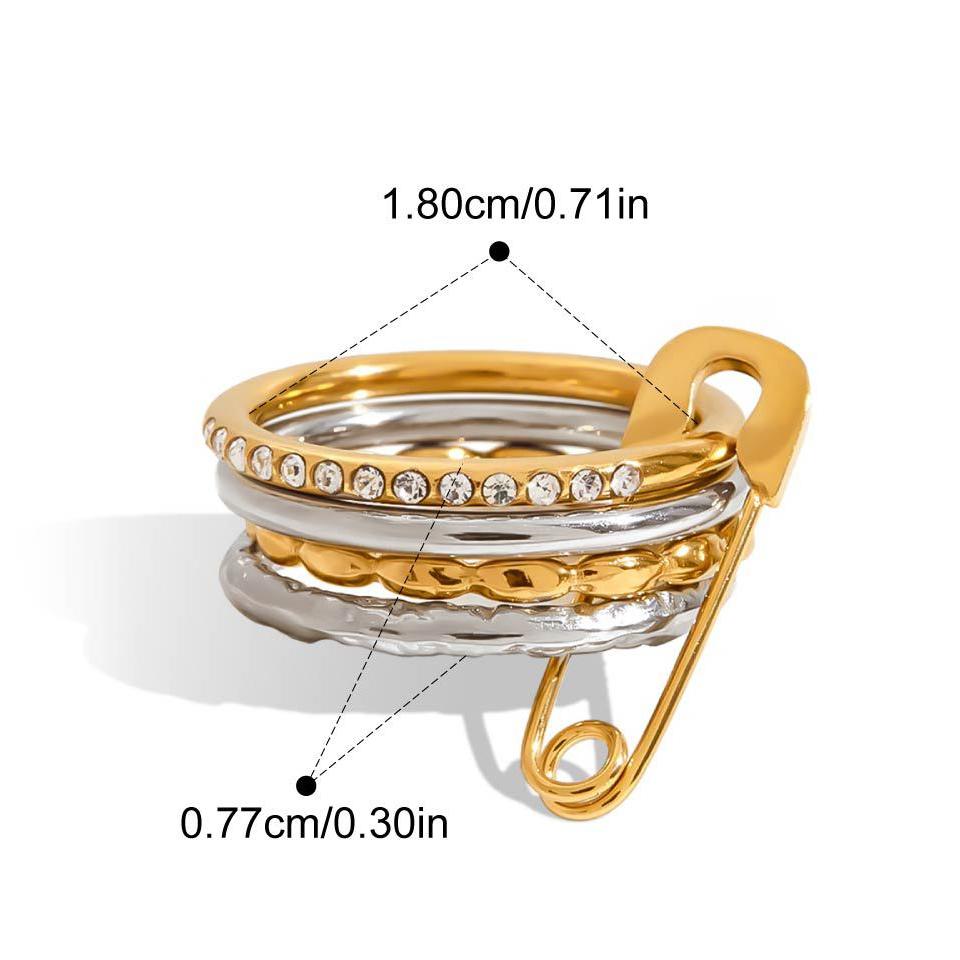 Two-Tone Stacked Band Stainless Steel Ring with Cubic Zirconia