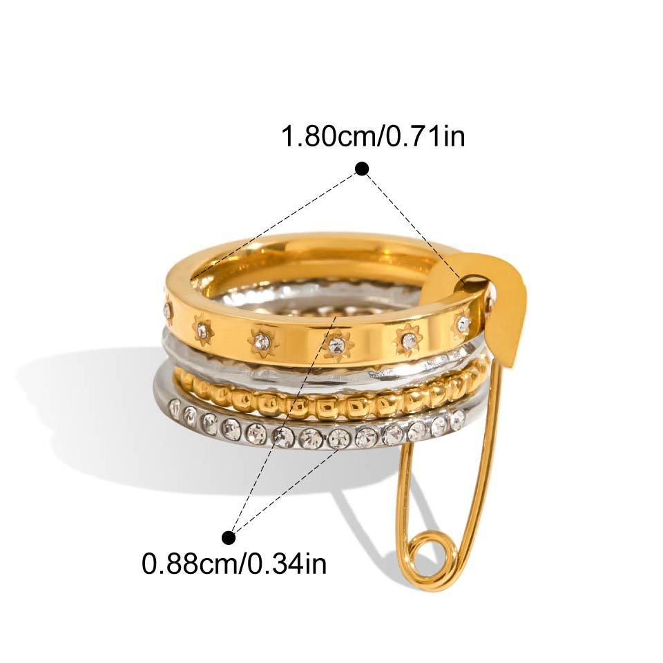 Two-Tone Stacked Band Stainless Steel Ring with Cubic Zirconia