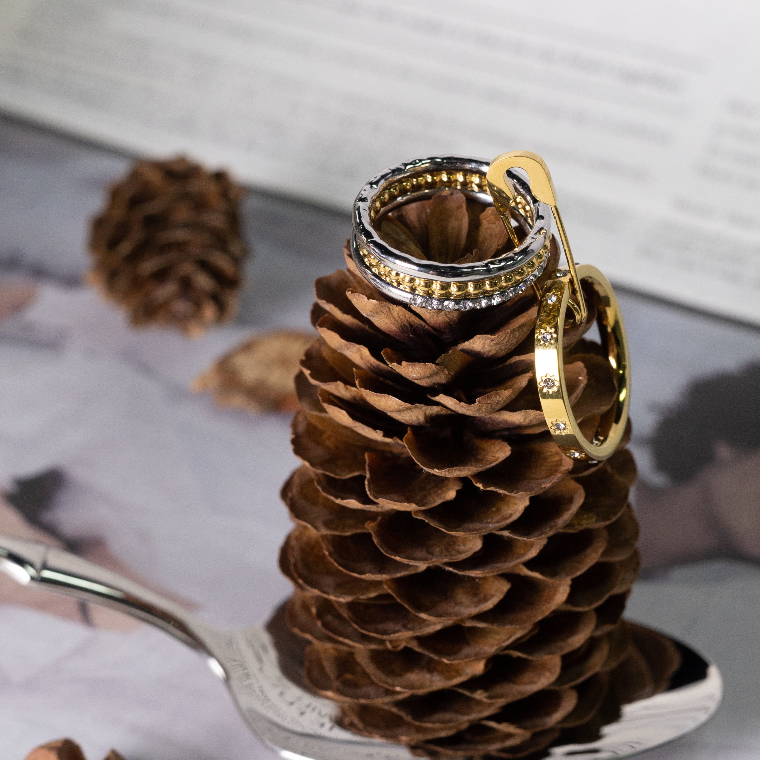 Two-Tone Stacked Band Stainless Steel Ring with Cubic Zirconia