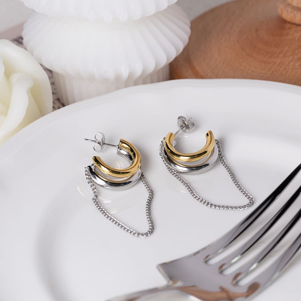 Modern Minimalist Chain Two-Tone Tassel Earrings