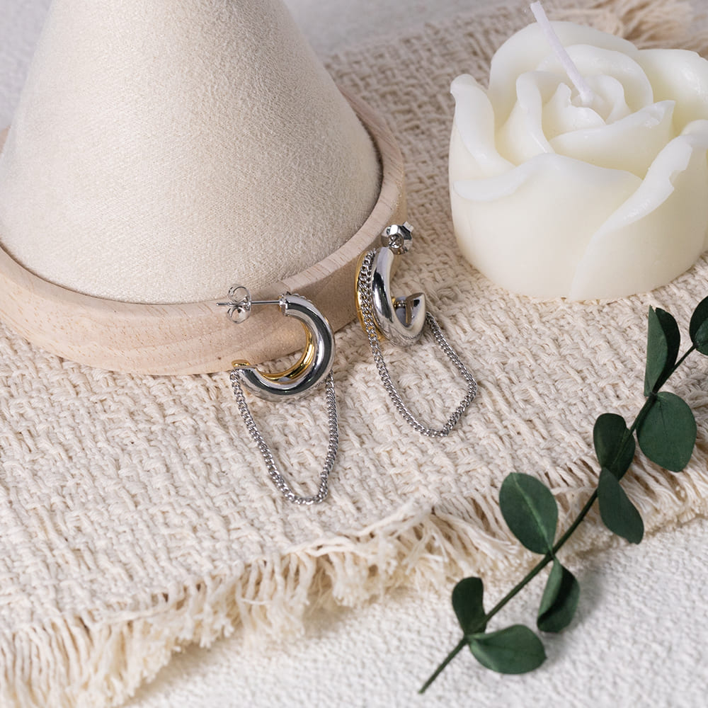 Modern Minimalist Chain Two-Tone Tassel Earrings