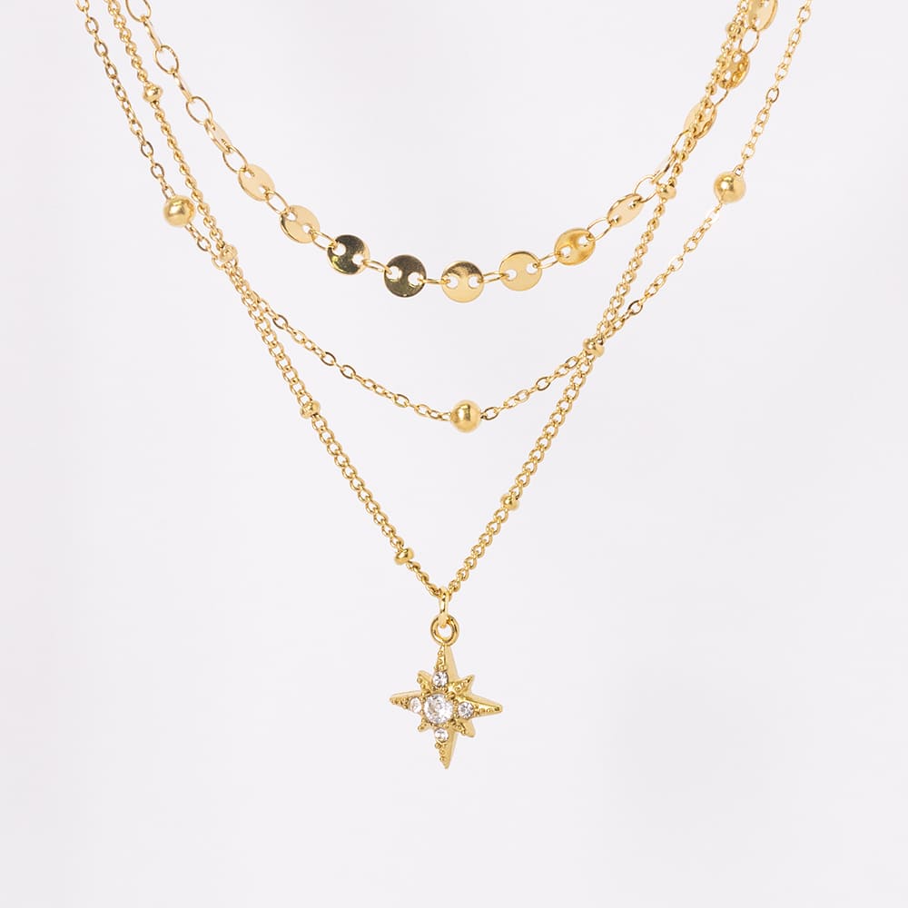 Zirconia Star Pendant Three Layer Necklace
